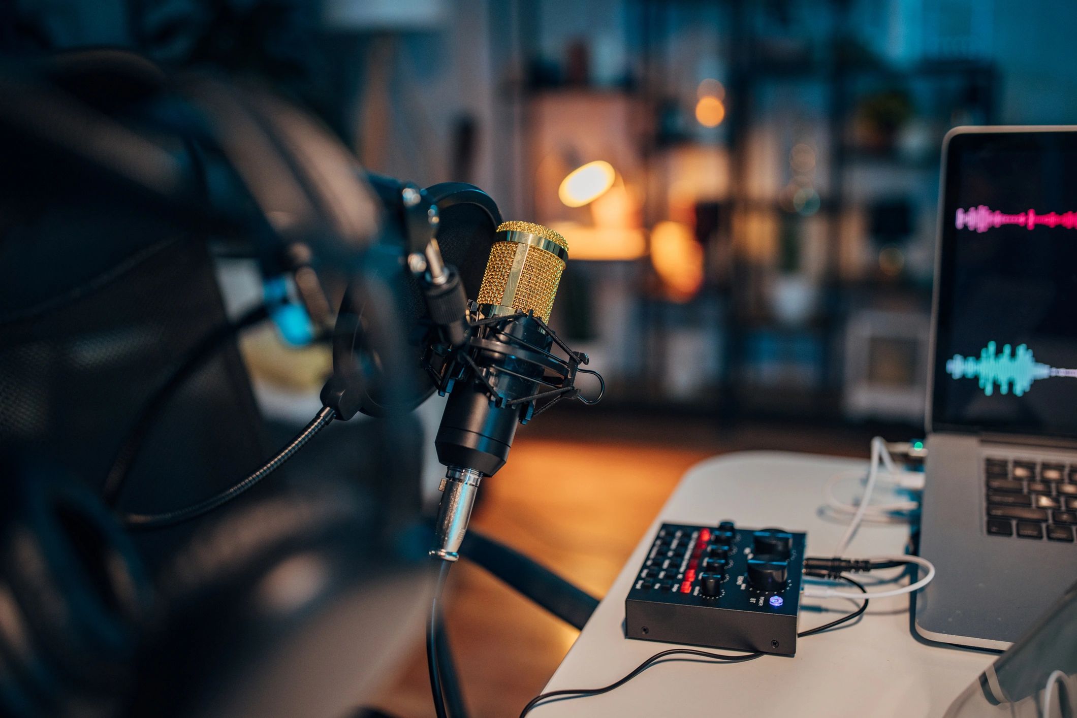 Empty podcast studio setup