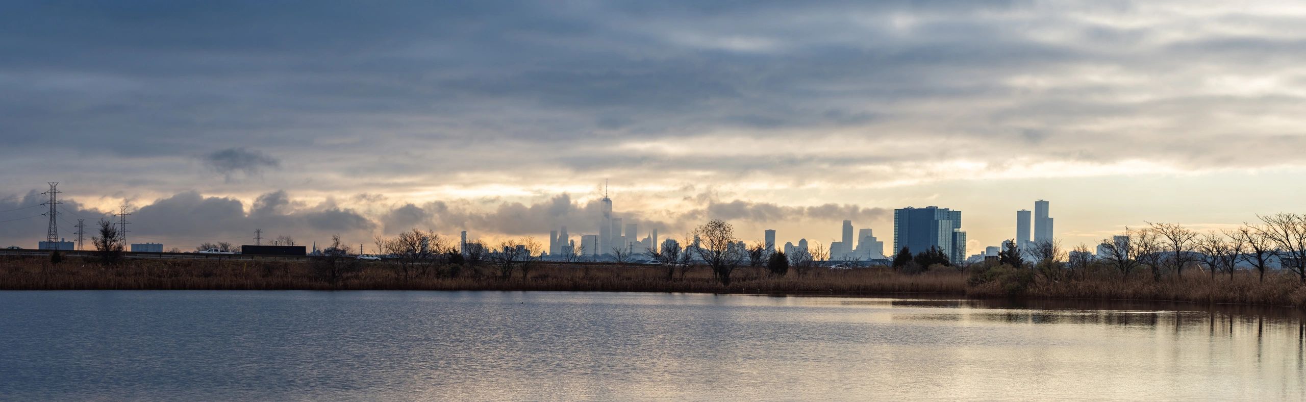 Morning fog with distant city skyline
