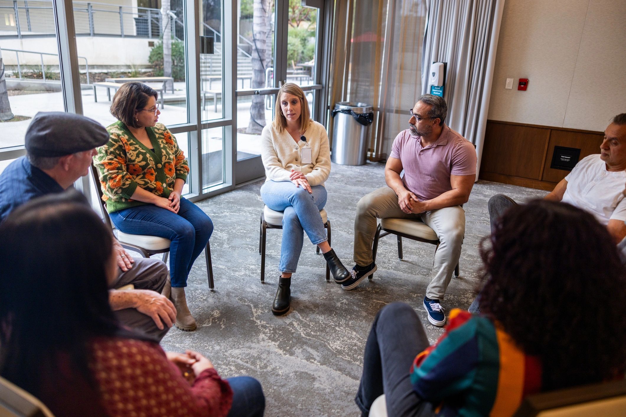 Community discussion in a modern meeting space